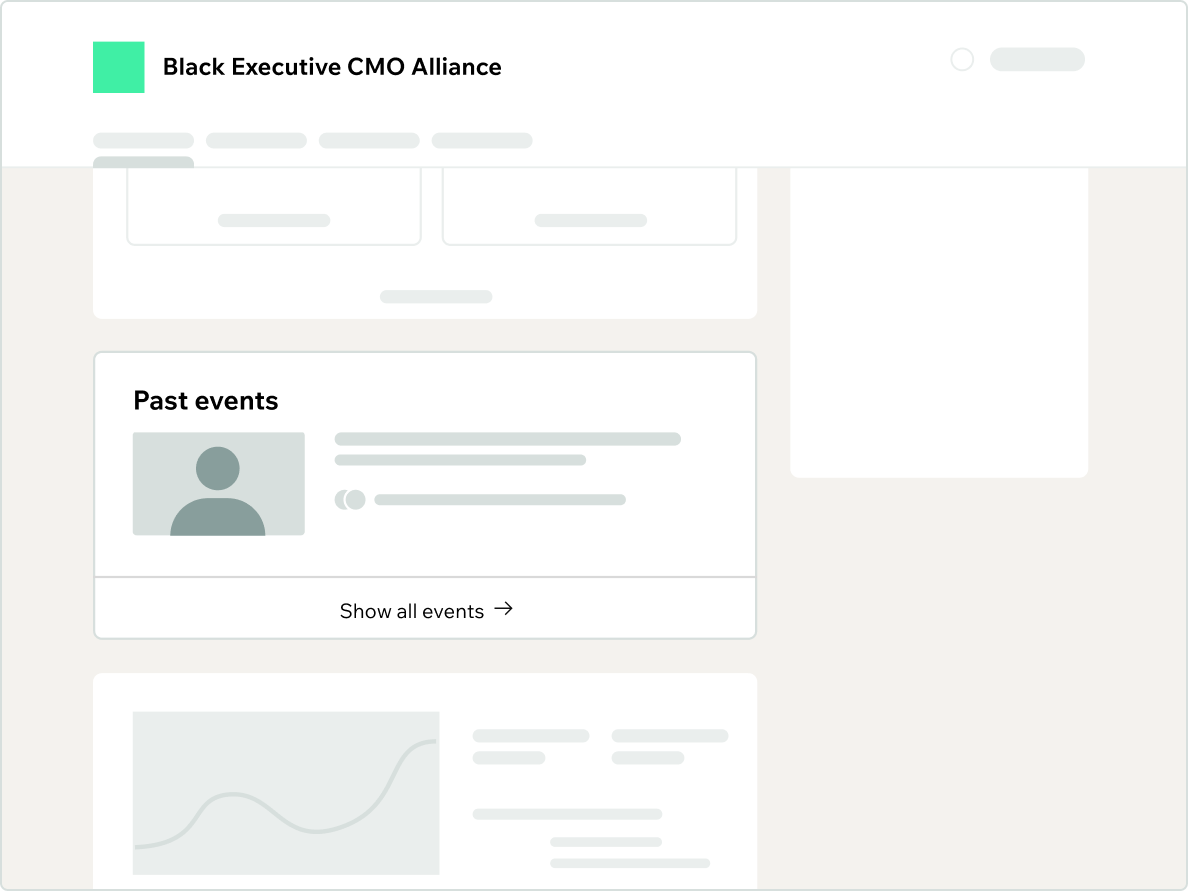 A conceptual design of a webpage for the Black Executive CMO Alliance, highlighting past events with a "Show all events" button.