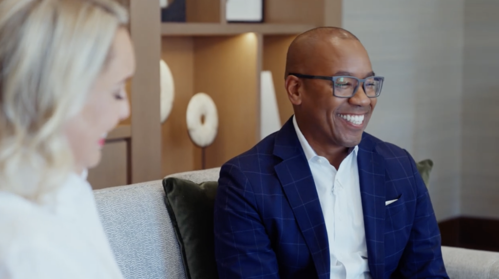 Smiling colleagues having a discussion