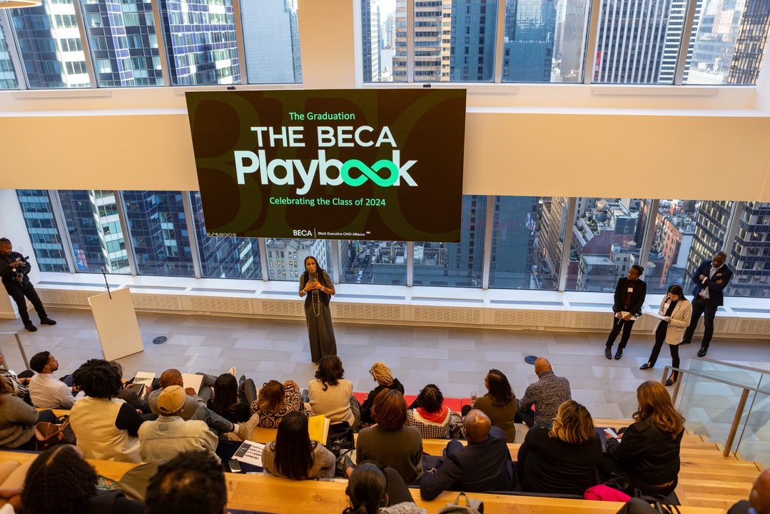 Jerri DeVard of BECA speaks to the Future Leaders and BECA Members at Paramont Global HQ in NYC.