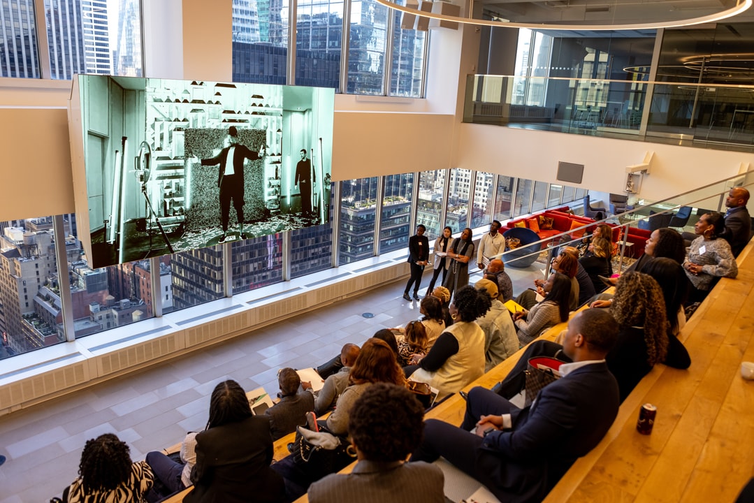 The BECA Members and Playbook Participants watch a film at Paramont Global HQ.